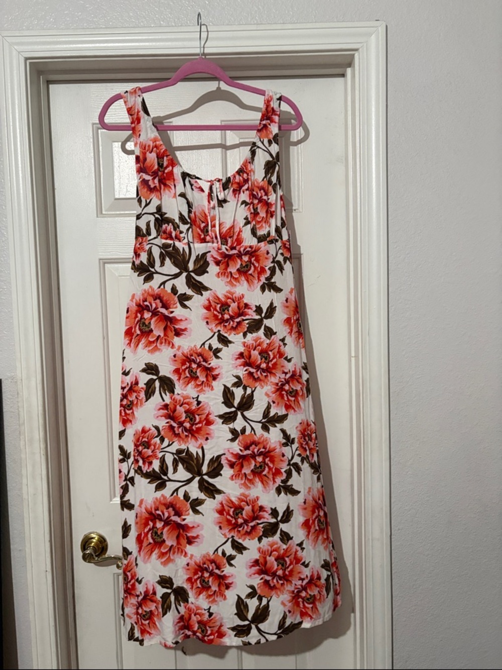 Old Navy White Midi Dress with Coral Floral Print